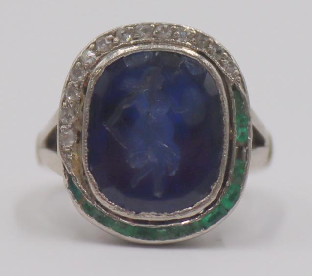 JEWELRY. Antique Carved Sapphire Intaglio Ring. (1 of 15)