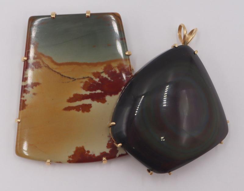 JEWELRY. (2) 14kt Gold and Polished Stone Pendants (1 of 15)
