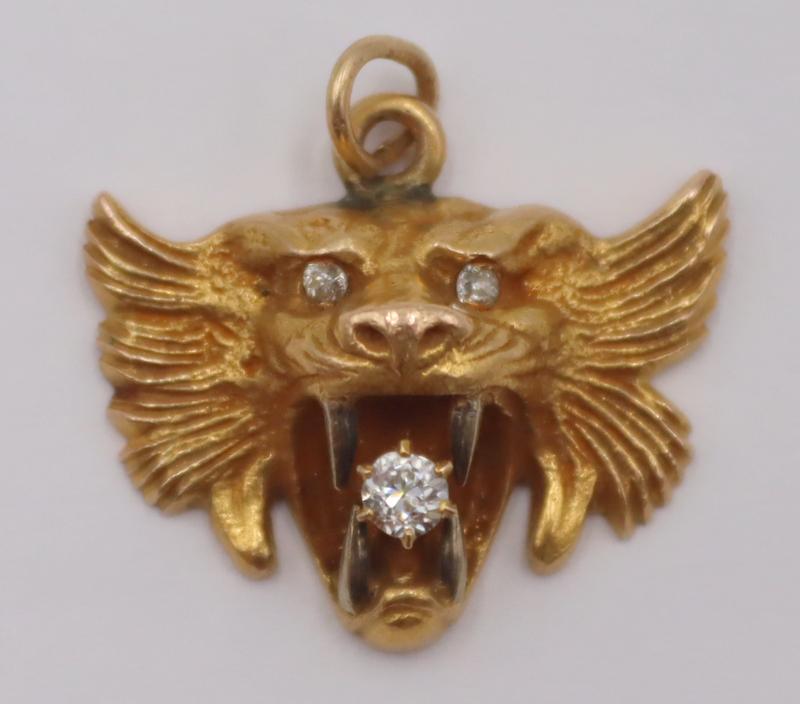JEWELRY. 14kt Gold and Diamond Lion's Head Pendant (1 of 7)