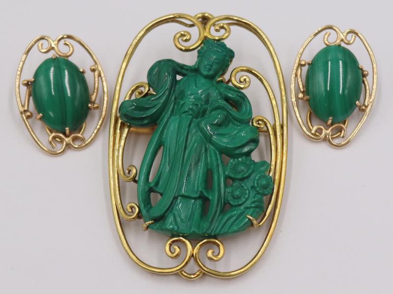 JEWELRY. 3 Pc. 14kt Gold and Malachite Jewelry (1 of 16)