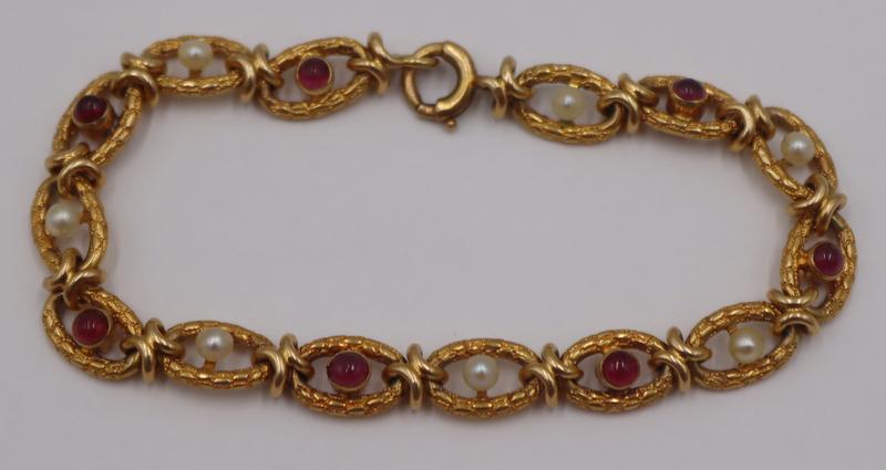 JEWELRY. French 18kt Gold, Ruby and Pearl (1 of 10)