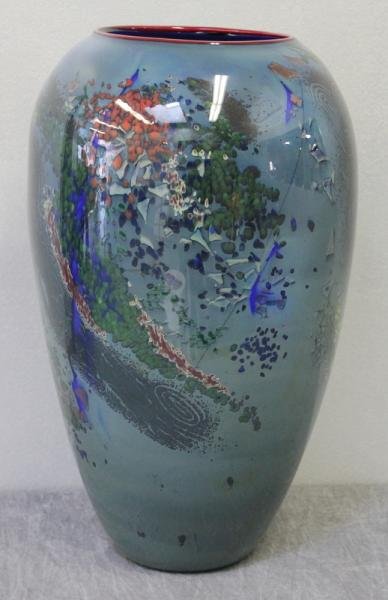 Outstanding Large Vase. Signed William Morris.: Dated 1987. From a Mamaroneck, NY estate. Dimensions: 7.2" diameter of top, 12" wide x 22.5" high.