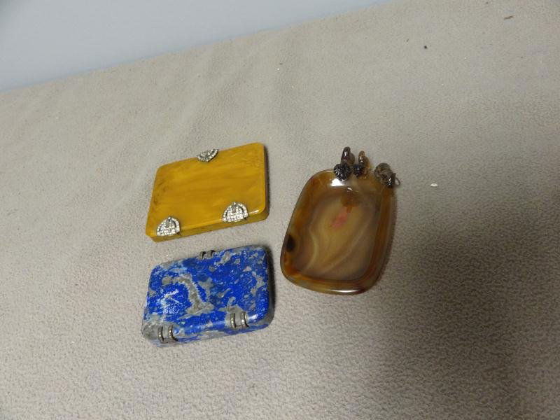 Lot of Assorted Decorative Boxes and a Tray.: Includes a Lapis box; a carved Agate tray with dogs; and a Bakelite box. From a New Rochelle, NY estate. Dimensions: 3.5" x 3," 4" x 2.75," & 3.25" x 2."