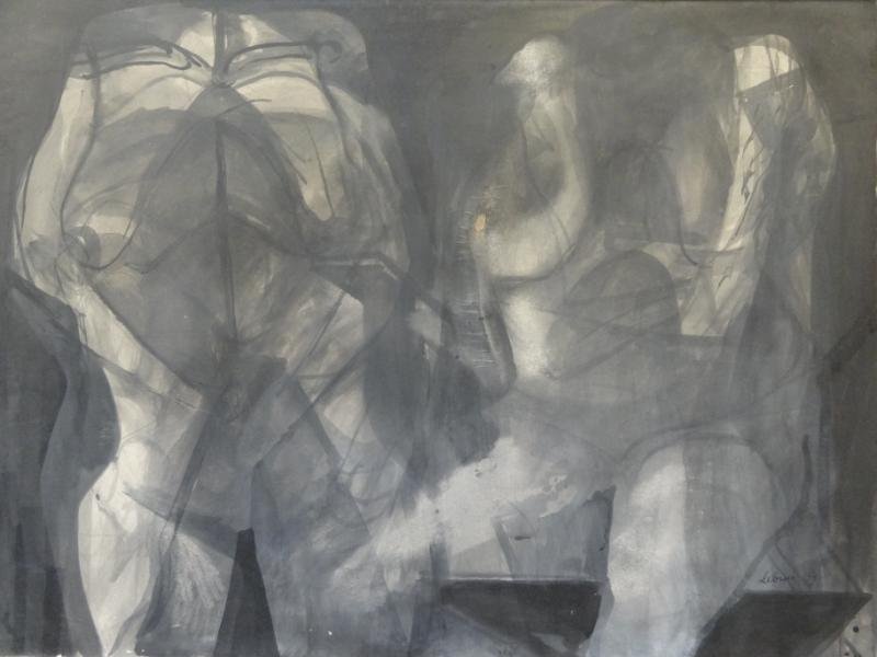 LEBRUN, Rico. 1959 W/C on Paper. Two Figures.: Signed and dated lower right. Pencil inscription with title "Two Night Figures" verso. Rico Lebrun, Italian, 1900 - 1964. From the now defunct Boris Mirski Gallery, Boston. Dimensions: 29.75" high x 4