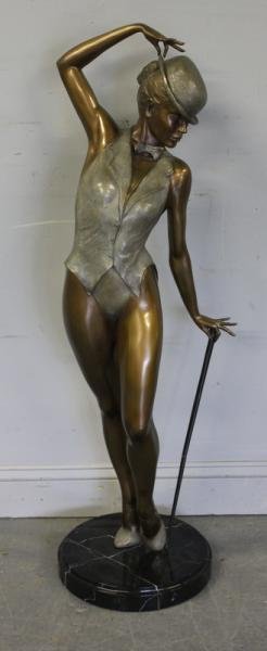 Large Patinated Contemporary Bronze of a Girl.: Inscribed on verso of cane "Maria 91? Amanda 18/30?" From a Larchmont, NY estate. Dimensions: 45" high.