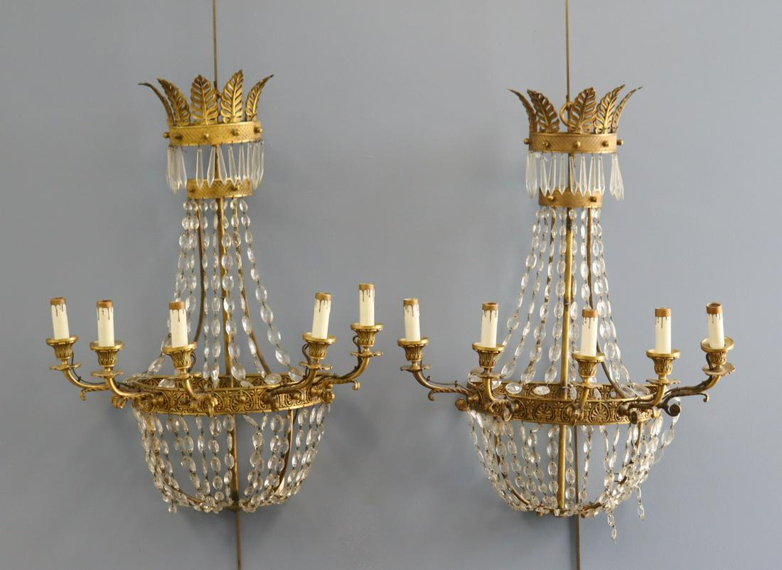 A Large Pr Of Gilt Bronze 5 Arm Beaded Sconces (1 of 7)