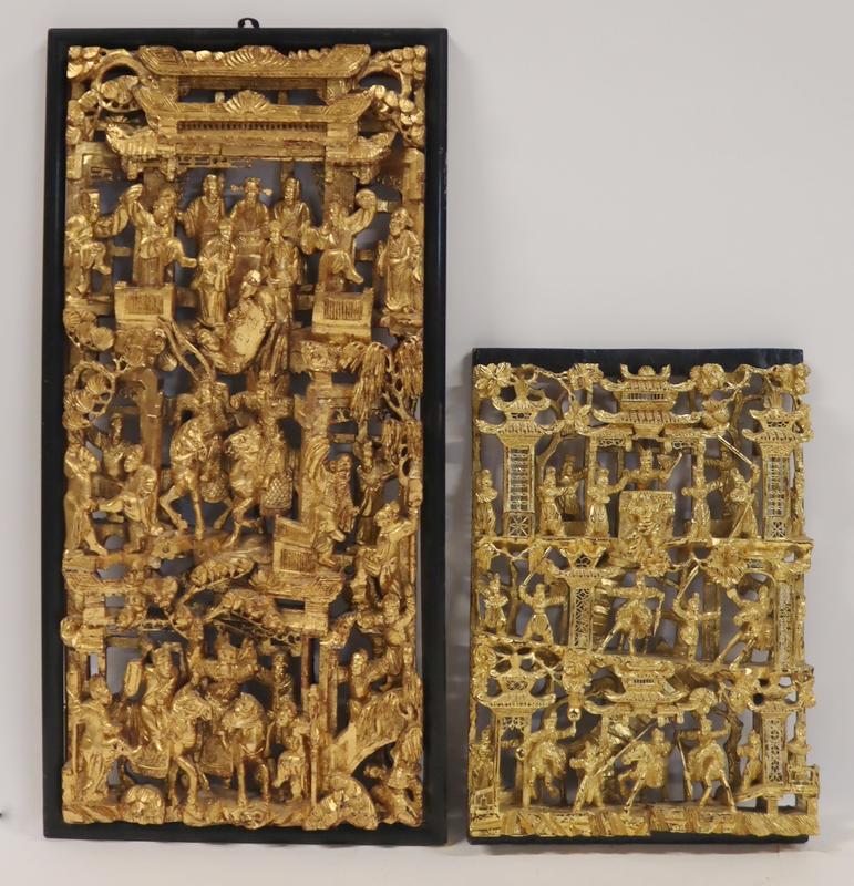 (2) Chinese Highly Carved & Gilt Decorated Panels. (1 of 17)