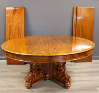 Attrib To Alexander roux Victorian Mahogany: Table With 4 Leaves. Great table with 4 large leaves. From a Westchester County, NY estate. Dimensions: Table: 31.5" h x 60" w x 70" d. 3 Leaves: 19.5" w x 60" d. 1 Leaf: 20.5" h x 60" w.