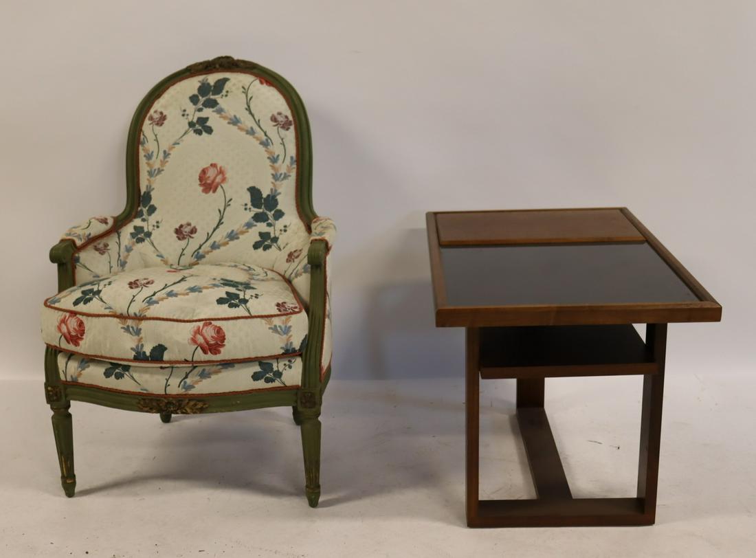 Louis XV1 Style Bergere Together With A Donghia: Table . From a Bronx NY estate . - Dimensions: 39" x 27" x 24" Dong 20" x 22" x 33"