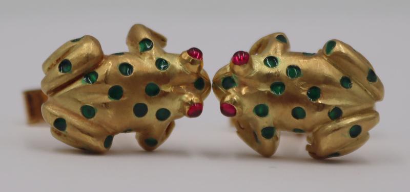 JEWELRY. Pair of Edwin's 18kt Gold, Enamel and Gem (1 of 10)