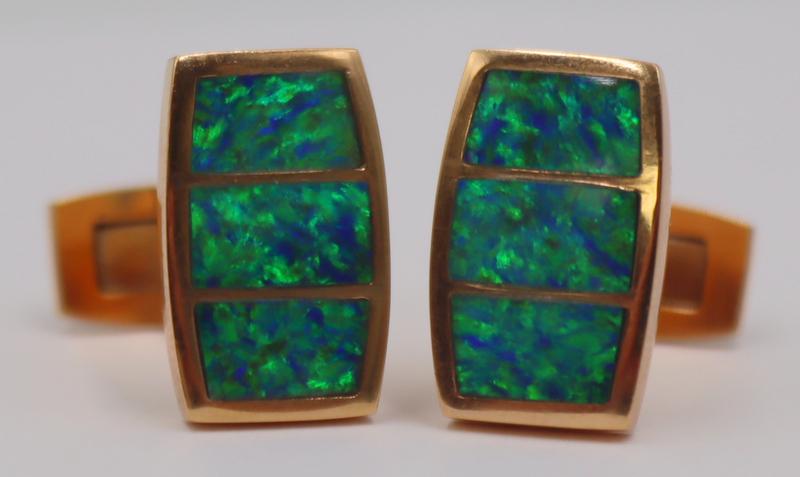JEWELRY. Pair of Signed Edwin's 18kt Gold and Opal (1 of 9)
