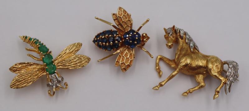 JEWELRY. (3) 14kt or 18kt Gold Figural Brooches. (1 of 13)