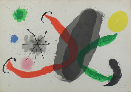 JOAN MIRO (SPANISH, 1893-1983).: Le Lezard Aux Plumes D'or, Pl.16. Lithograph on Japon paper. 1967. Signed and numbered 17/50, lower margin. (Ref: M.460). From a Long Island, NY collection. - Dimensions: 13.75" h x 19.5" w. (Sheet).