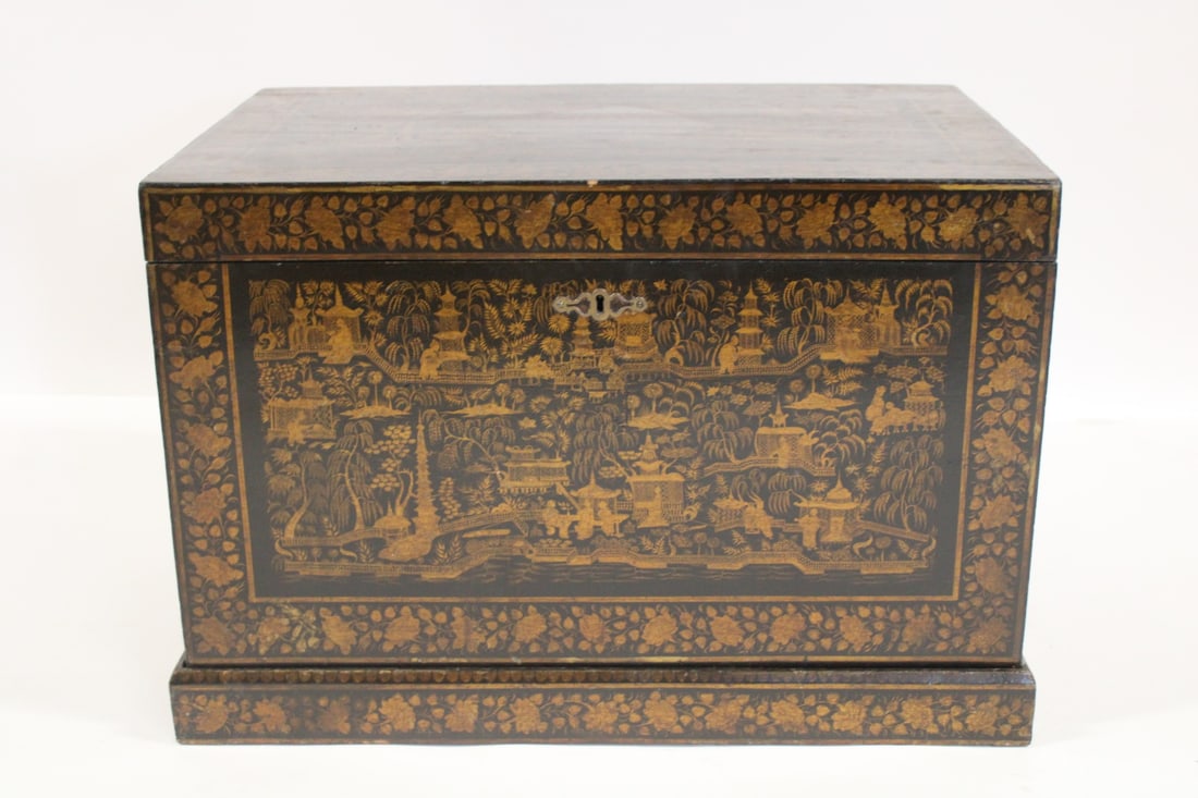 Antique Lacquered & Chinoiserie Decorated Trunk (1 of 7)