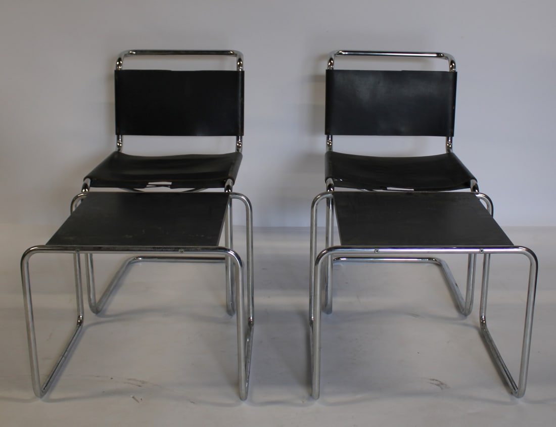 A Midcentury Pair Of Chrome Chairs & Ottomans. (1 of 6)