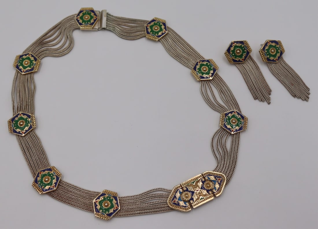 JEWELRY. 3 Pc. Silver and Enamel Jewelry Suite. (1 of 9)