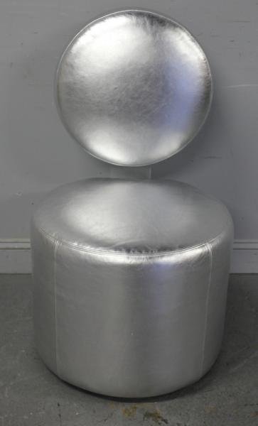 Holly Hunt Designed Silver Upholstered Chair.: Upholstered in silver with a Lucite back. From a Manhasset Long Island, NY home. Dimensions: 22" wide x 23.5" deep x 40" high. Condition: Very good.