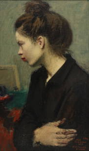 RAPHAEL SOYER (AMERICAN, 1899-1987).: Portrait of a Woman / For Thurman Lee, 1946. Oil on canvas. Signed, dated and inscribed at lower right. From a Larchmont, NY collection. - Dimensions: 20" h x 12" w.