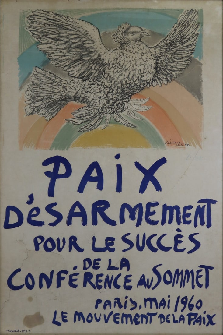 AFTER PABLO PICASSO (SPANISH, 1881-1973).: "Paix Disarmement". Poster. Signed. From a Chappaqua, NY estate. - Dimensions: Site: 46.5" h x 31" w.