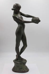 K.URICH. Signed Bronze Figural Fountain.: Well executed with nice original patina. Gorham Company foundry mark and signed K. Urich. From a 750 Park Ave, NYC estate. - Dimensions: 19.5" h.