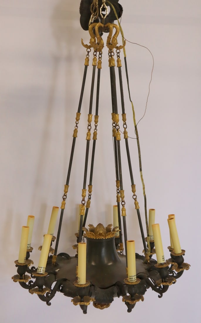 Gilt & Patinated Bronze Empire Style Chandelier. (1 of 9)