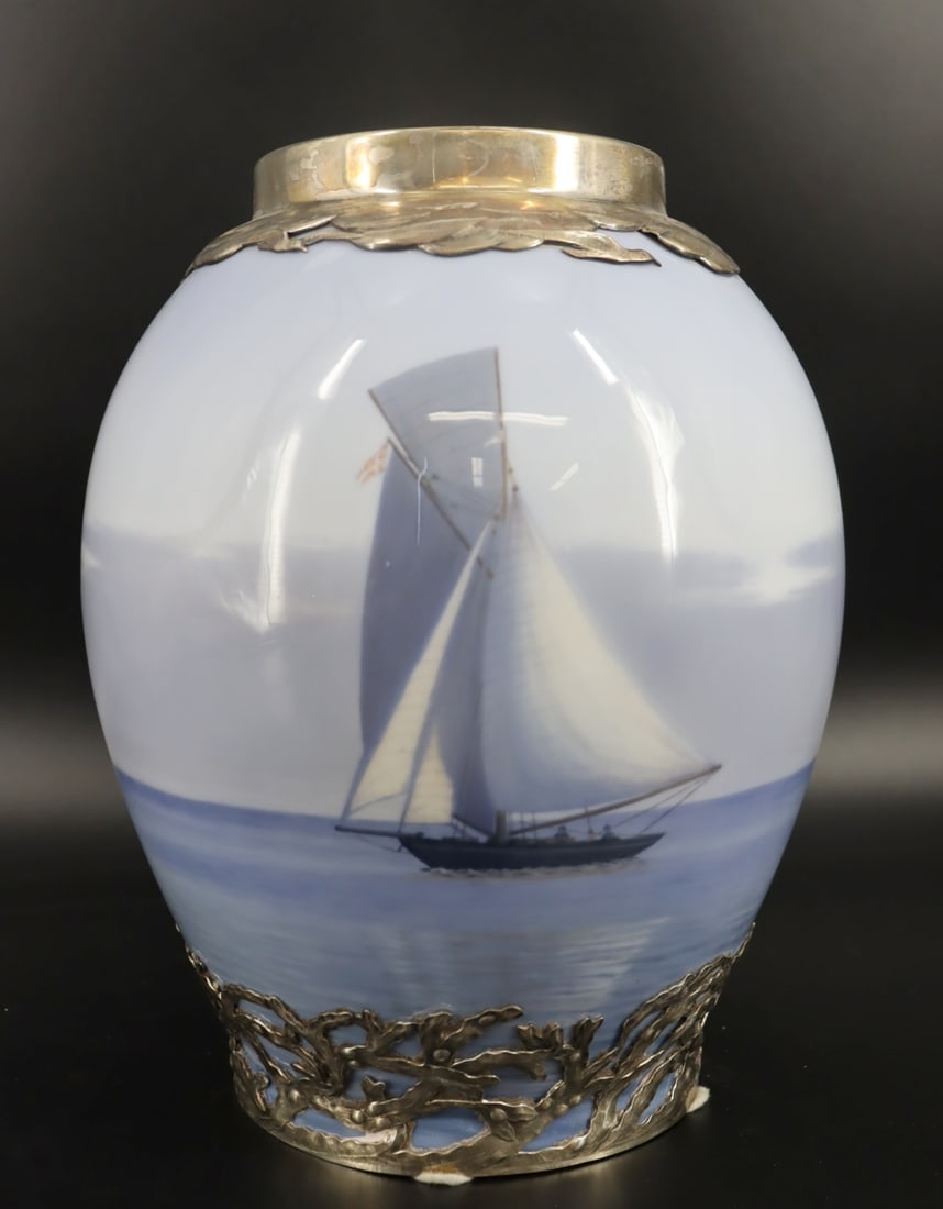 A Royal Copenhagen Seascape Vase with Sterling (1 of 7)