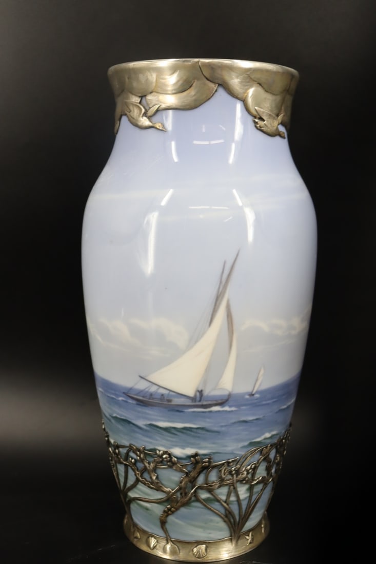 A Royal Copenhagen Seascape Vase with Sterling (1 of 8)