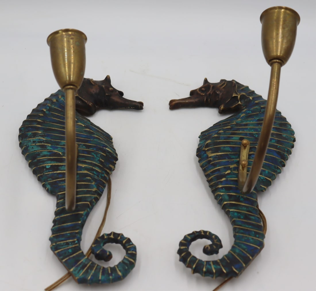 Signed Pepe Mendoza Pr Of Enameled Bronze Seahorse (1 of 6)
