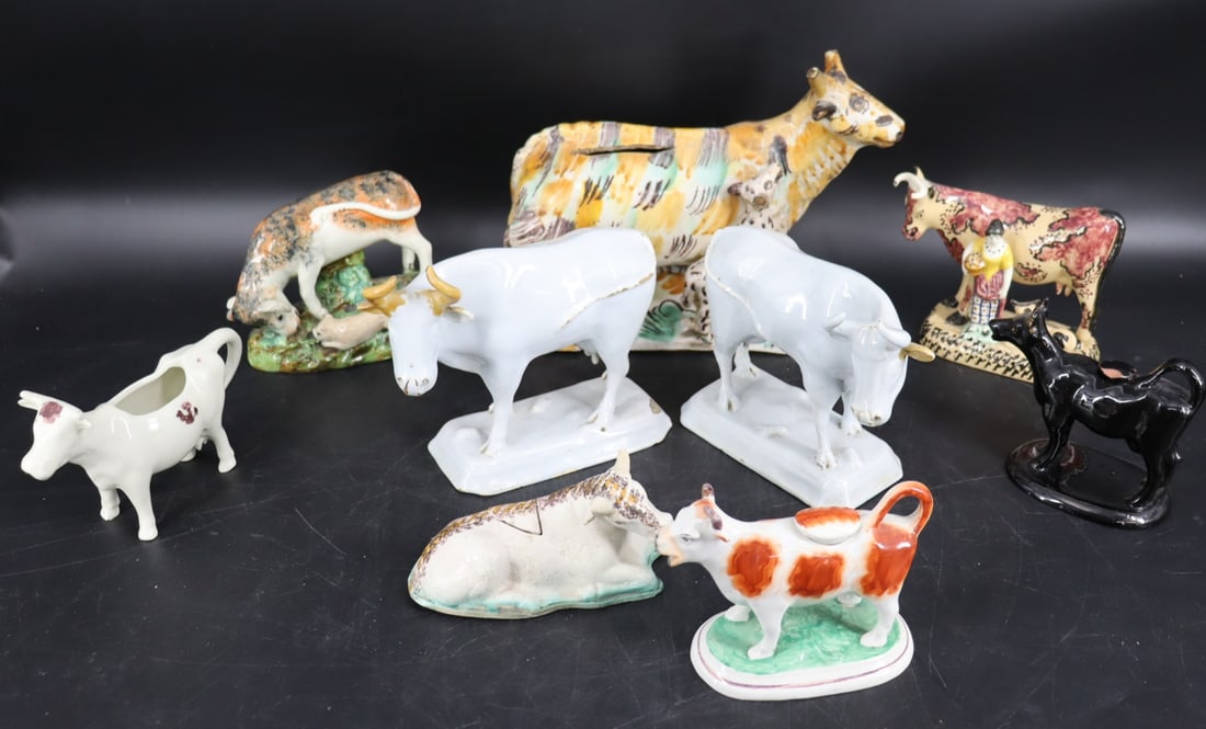 Lot Of 9 Antique Porcelain / Pottery Cows. (1 of 19)