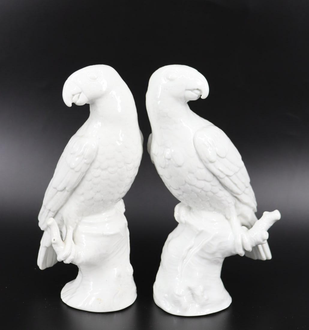 K.P.M. Pair Of Blanc Di Chine Porcelain Parrots.: From a Scarsdale, NY estate. - Dimensions: 8.5" h.