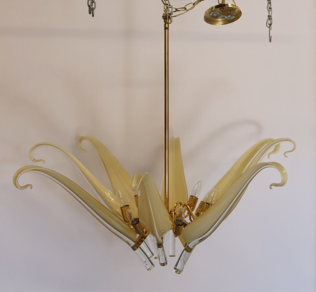 Vintage Murano Chandelier Franco Luce.: Champagne Colored. From a Westchester County, NY estate. - Dimensions: 46" x 36"