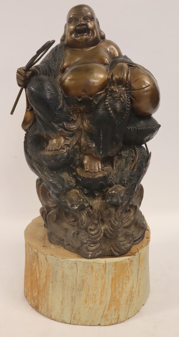 Large Chinese Bronze Buddha Atop Serpents. (1 of 12)