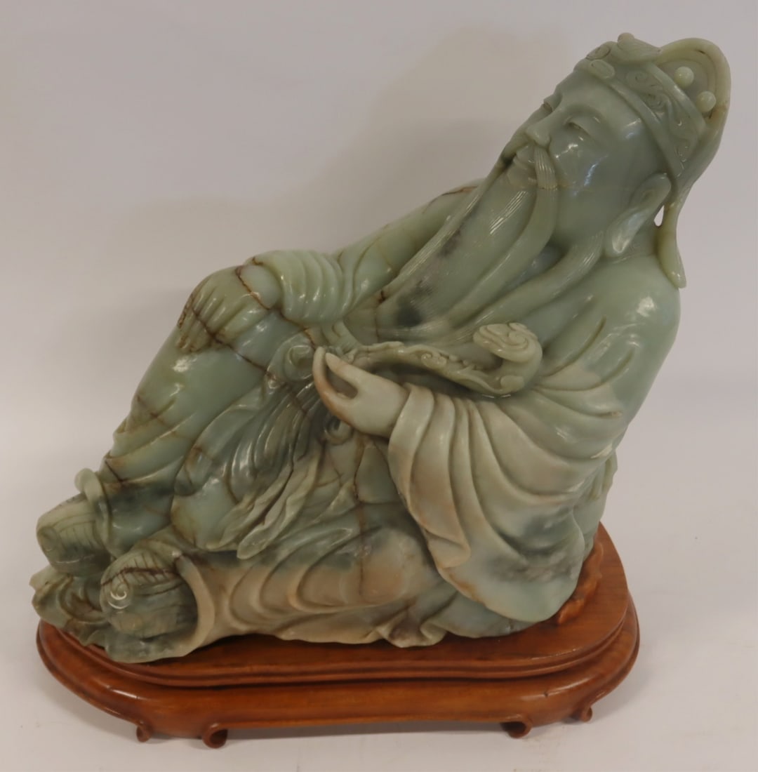 Large Chinese Carved Jade Reclining Scholar. (1 of 16)