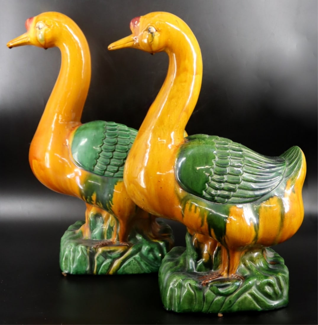 Pair of Chinese Sancai Glazed Ceramic Ducks. (1 of 17)