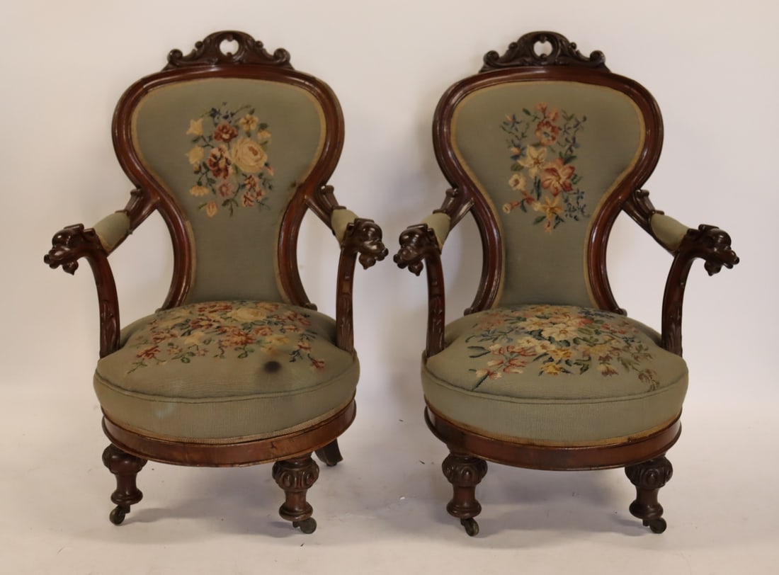 A Pair Of Victorian Parlor Chairs With Dog Head (1 of 8)