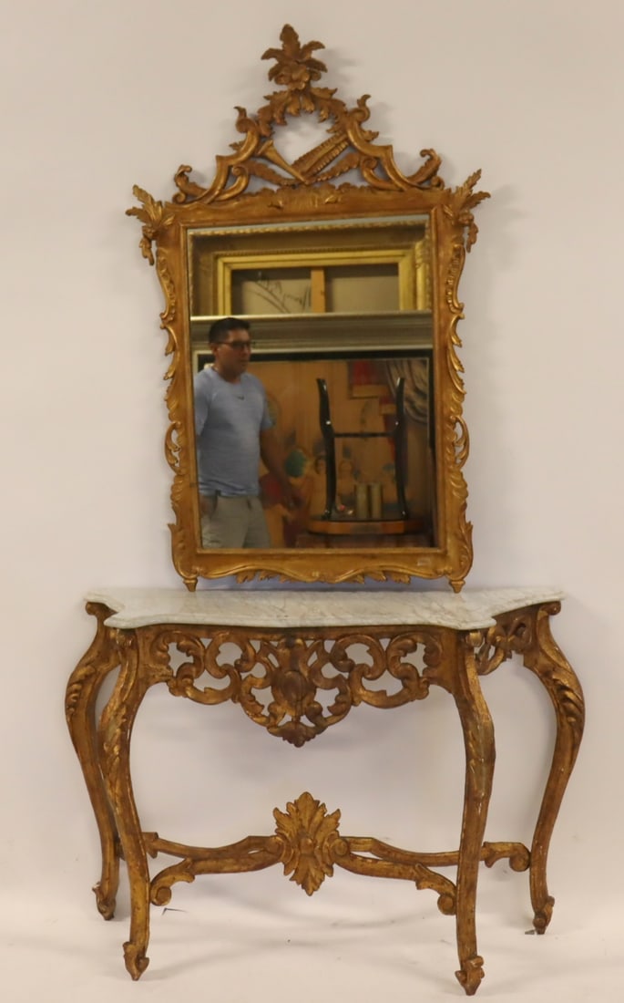 Antique carved & Giltwood Marbletop Console (1 of 9)