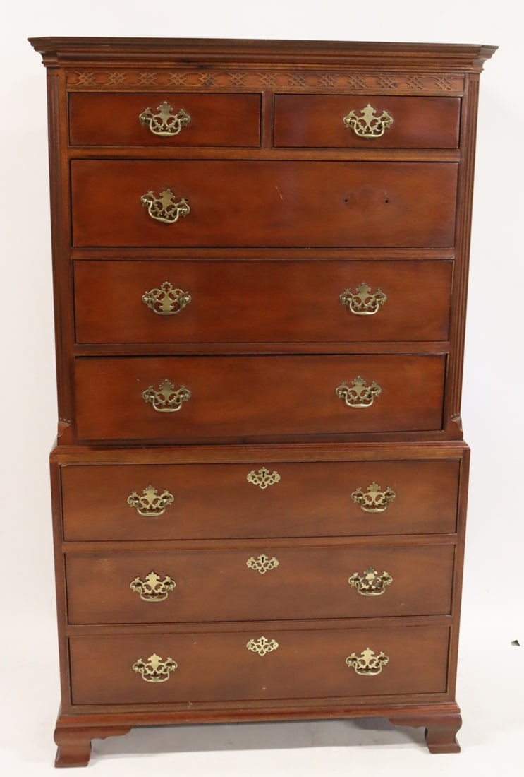 BAKER Signed mahogany High Boy.: From a Premium Point, New Rochelle, NY estate. - Dimensions: 67" h x 40" w x 19" d.