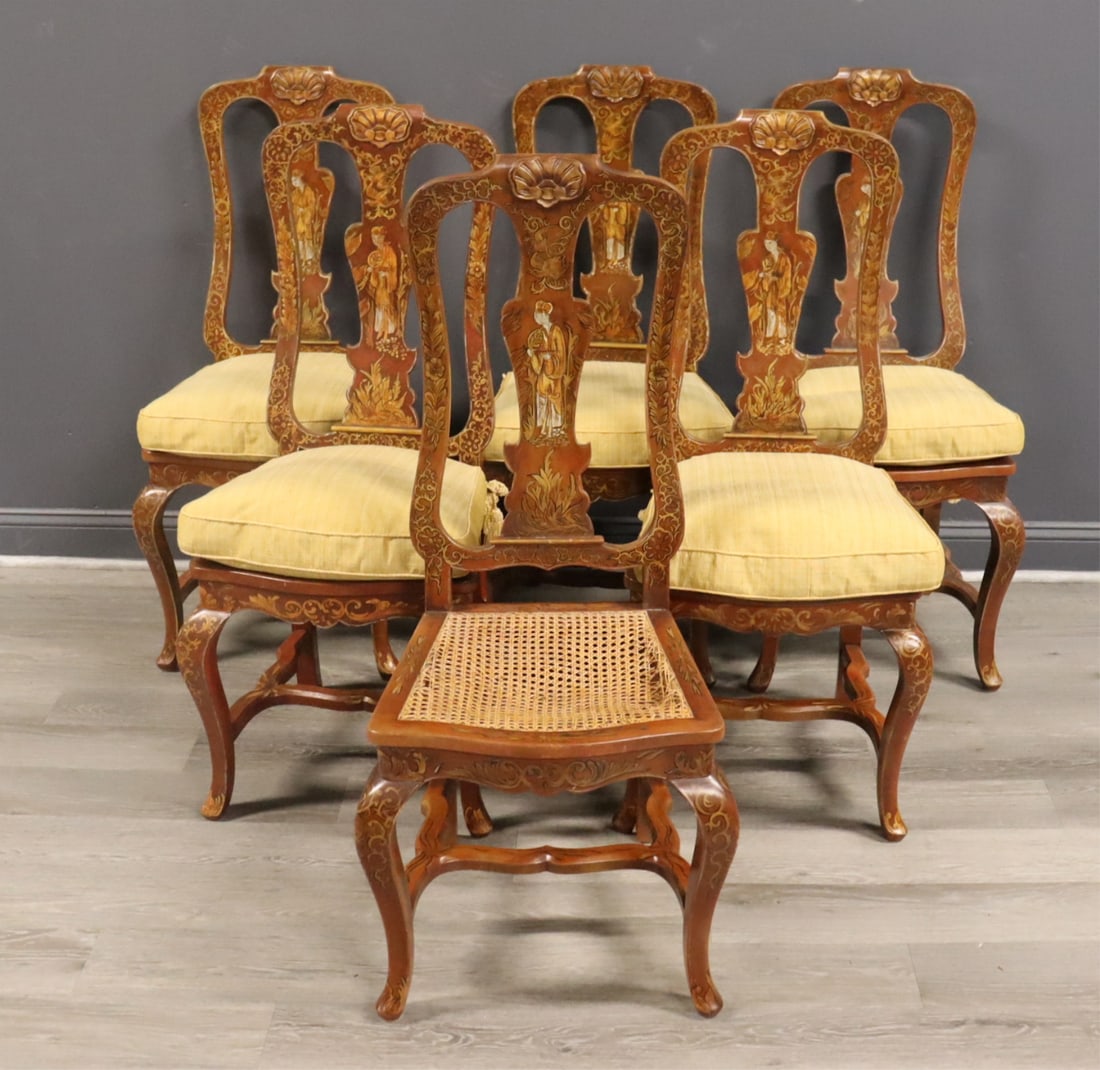 6 Antique Chinoiserie Decorated High Back Chairs. (1 of 7)