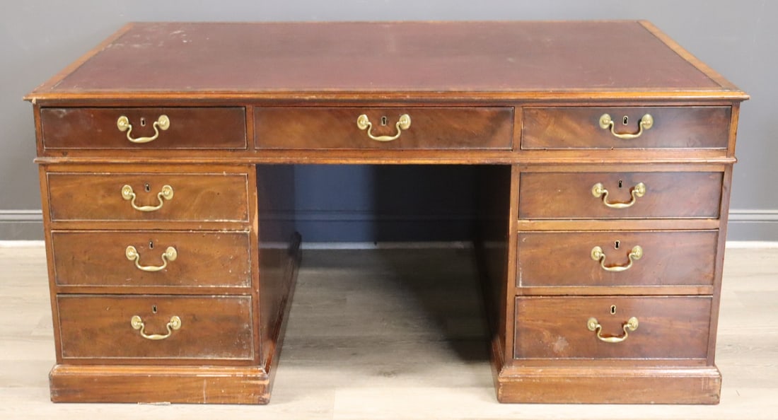 19th Century Mahogany Leathertop Partners Desk.: From a White Plains, NY estate. - Dimensions: 29" h x 67" w x 38" d.