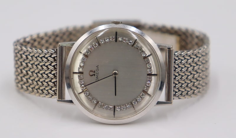 JEWELRY. Omega 14kt White Gold and Diamond Watch. (1 of 16)