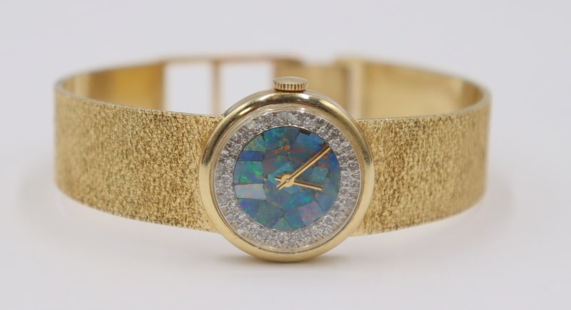 JEWELRY. 14kt Gold Opal and Diamond Bracelet Watch (1 of 13)