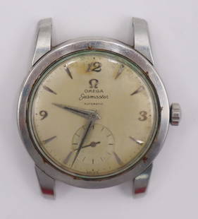 JEWELRY. Omega Seamaster Stainless Bumper Watch.: A men's vintage Omega Seamaster watch Ref #: C 2576-8. This watch by Omega features a 34mm (excluding crown) stainless round watch case, acrylic crystal, silver tone dial, applied high polished silver