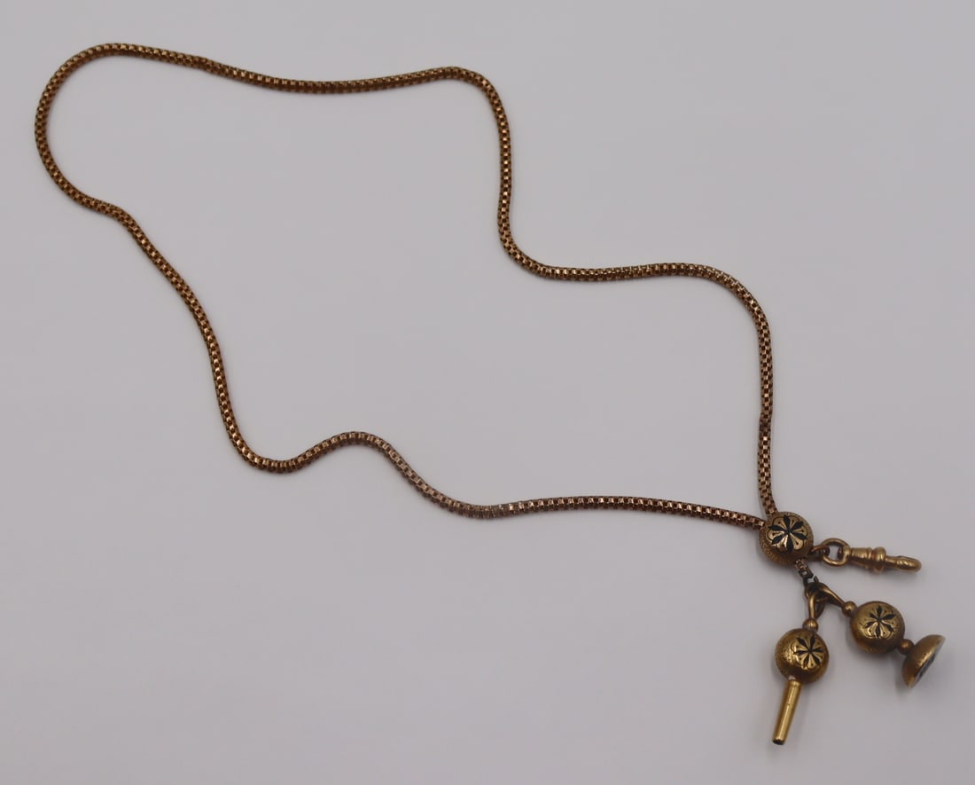 JEWELRY. Victorian 14kt Gold and Enamel Chatelaine (1 of 11)