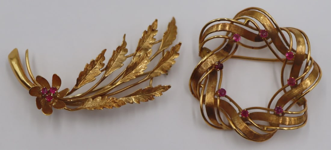 JEWELRY. (2) 18kt Gold and Ruby Brooches. (1 of 12)