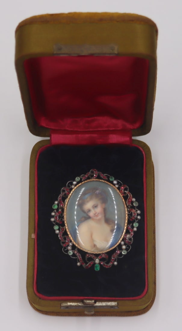 JEWELRY. Continental Silver Portrait Miniature (1 of 9)