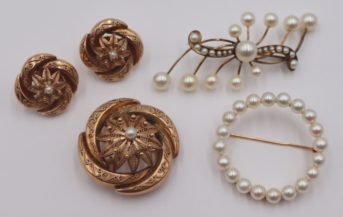 JEWELRY. 14kt Gold and Pearl Jewelry Grouping. (1 of 9)