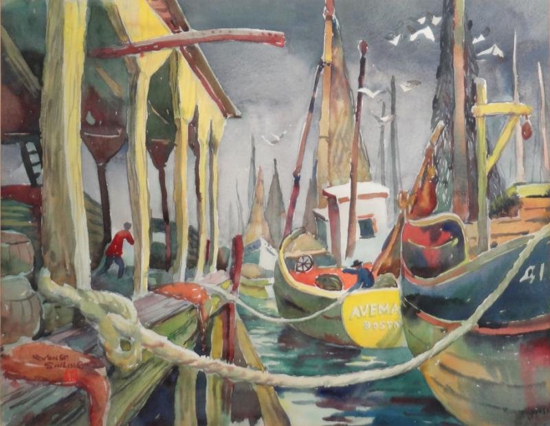 WONG SIU LING. Watercolor Harbor Scene.: Signed lower left in English and Chinese. Wong Siu Ling, Chinese - Hong Kong, 20th C. Works by Wong Siu Ling can be found in the Hong Kong Museum of Art's collection. Dimensions: 19.75" high x 26.25" 