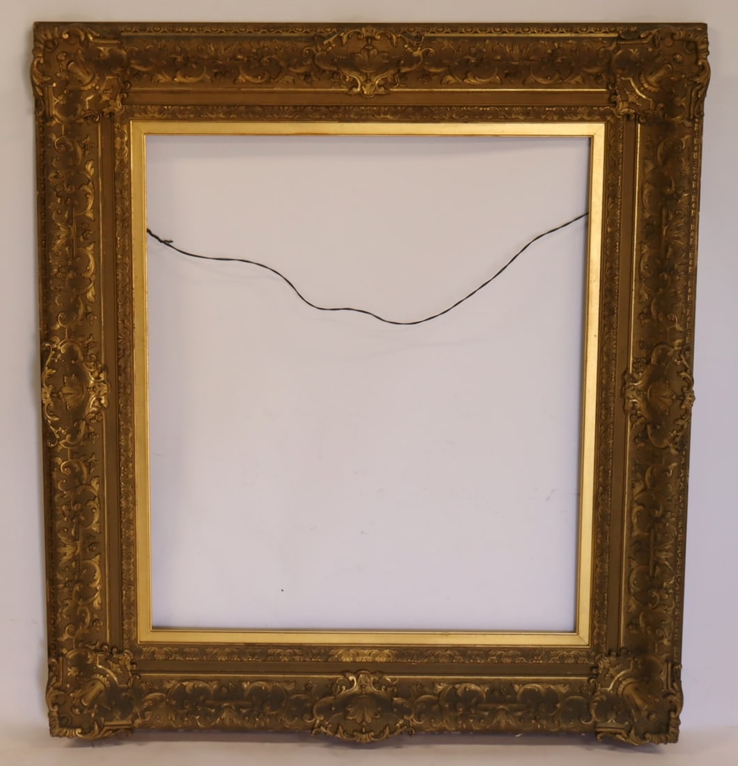 Fine Antique Carved, Gilt & Gessoed Frame.: Great frame with nice original gilt patina. From a Larchmont, NY estate. - Dimensions: 59" h x 53 3/8" w. Sight: 41 3/8" h x 35 3/4" w.