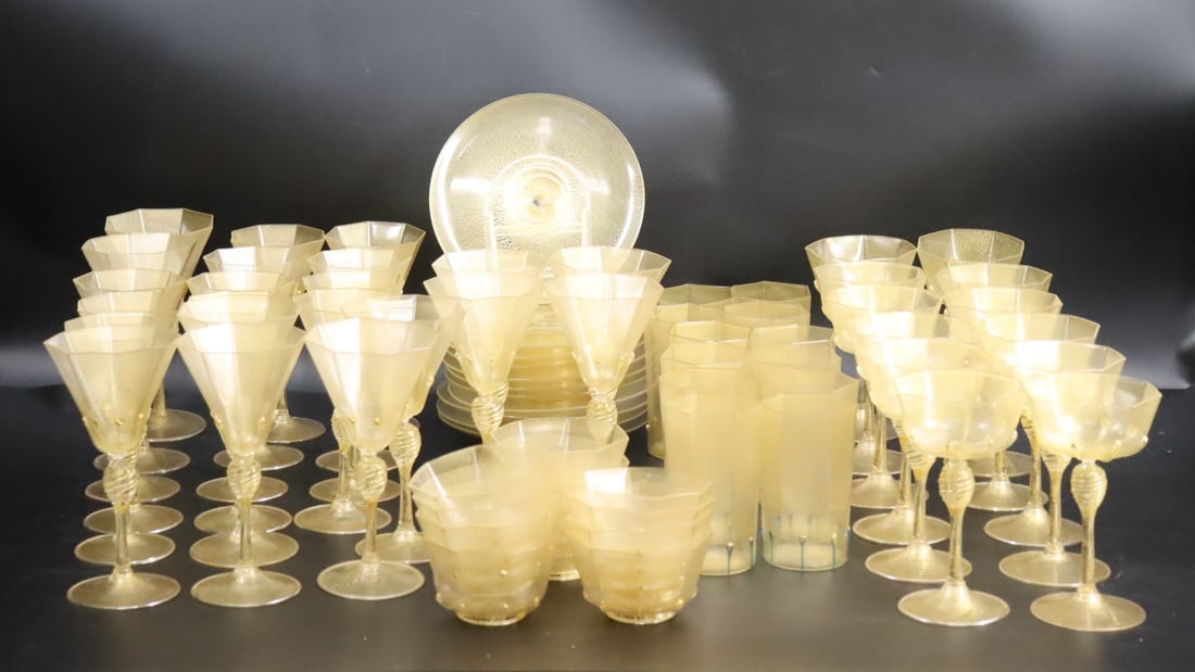 Murano Glass Gold Fleck Glasses, Bowls & Plates. (1 of 11)