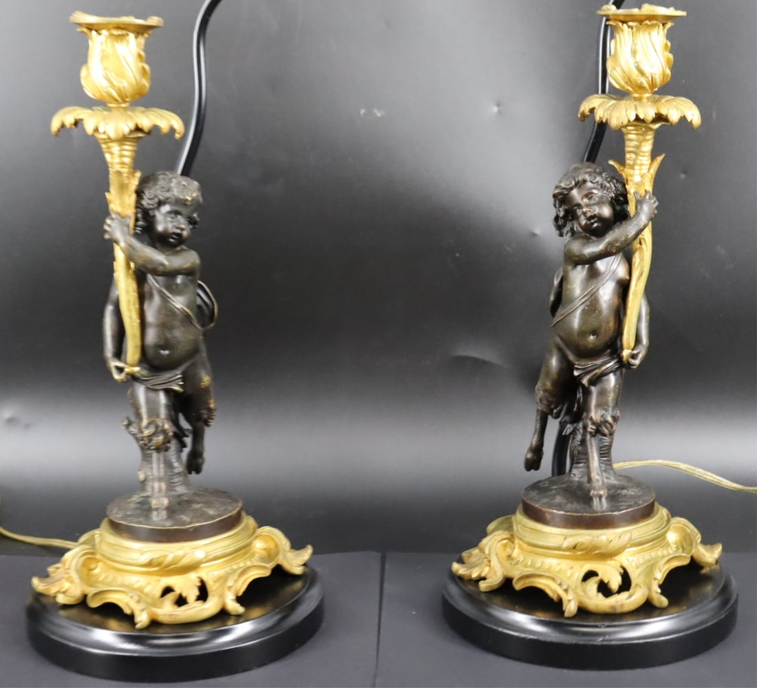 An Antique Pair Of Gilt & Patinated Bronze Cherub. (1 of 7)